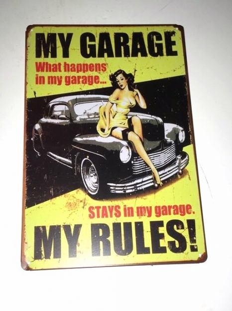 veteráni - náhradní díly - Dekorační destička My garage, my rules
